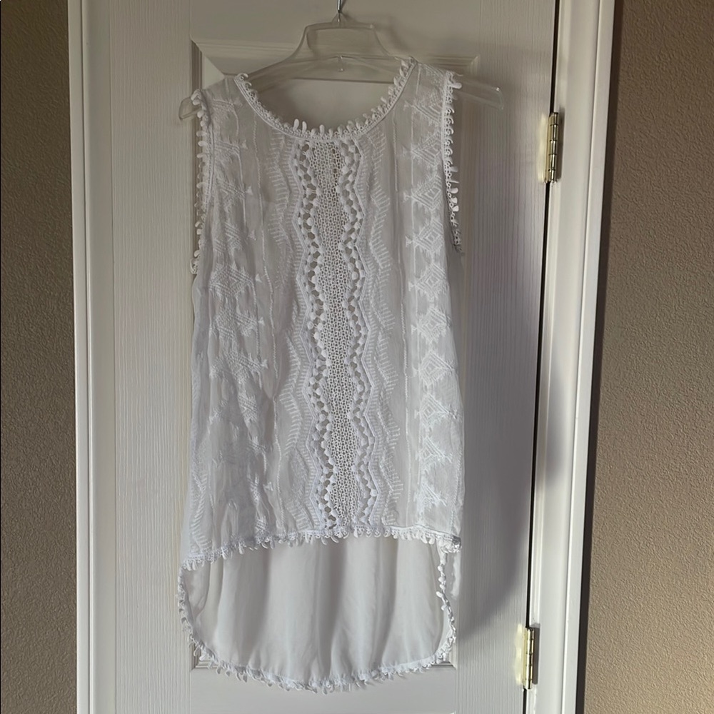 White embroidered Sleeveless Tunic with Lacy Design
